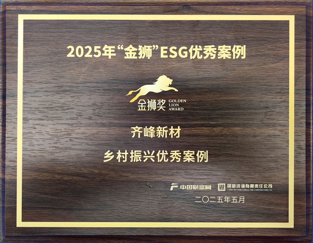 2025年5月9日购彩国际新材入选2025“金狮”ESG——乡村振兴优秀案例
